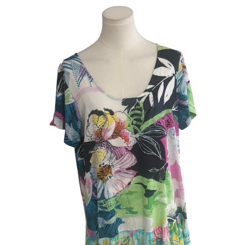 JAMS WORLD Honolulu Floral Multicolor‎ Short Sleeve Dress Resort Vacation Size M - Picture 4 of 7